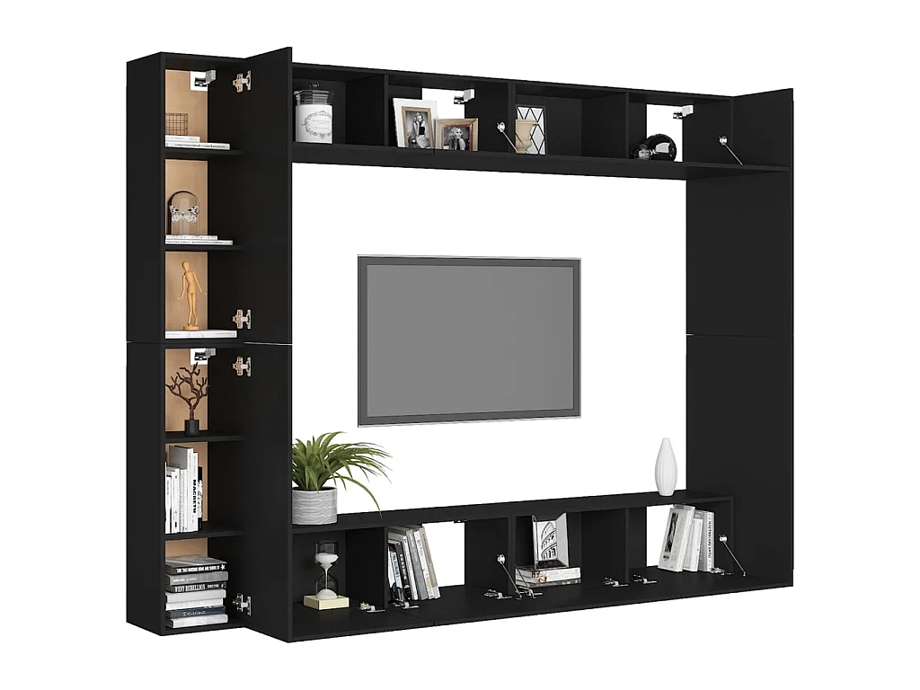 Ensemble de meubles TV 8 pcs Noir Aggloméré