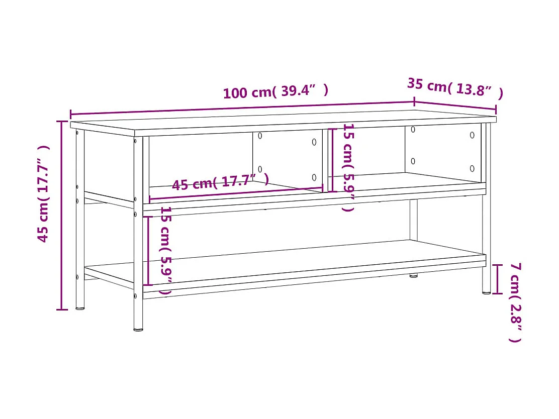 Meuble TV chêne sonoma 100x35x45 cm bois d'ingénierie