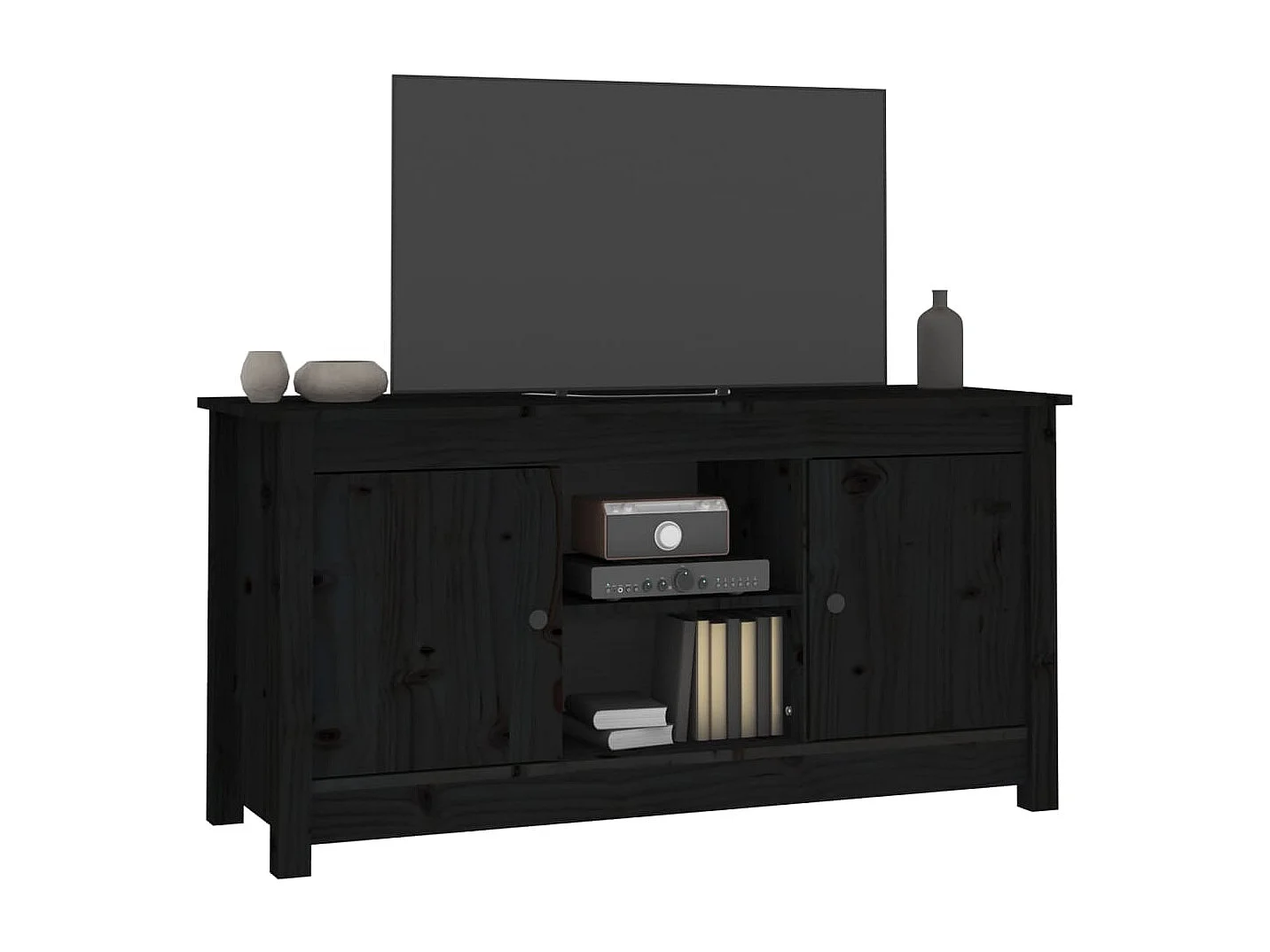 Meuble TV Noir 103x36,5x52 cm Bois de pin massif