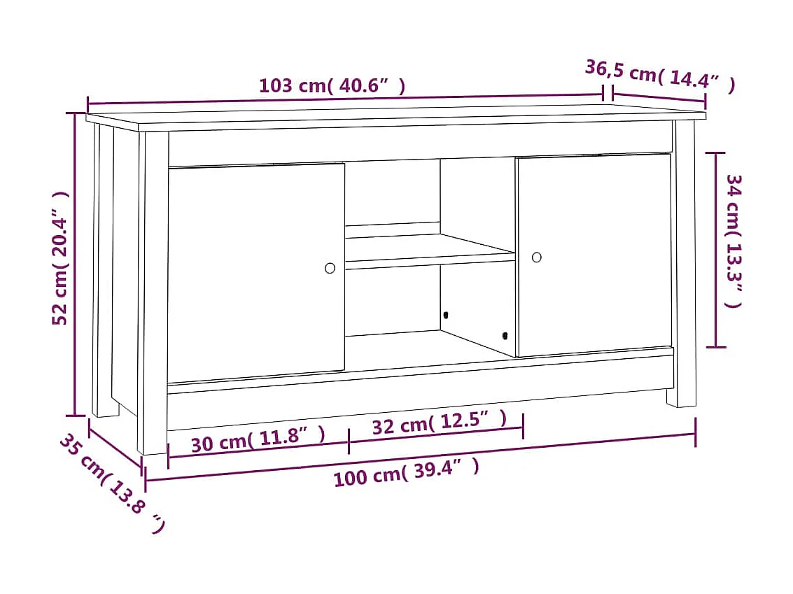Meuble TV Noir 103x36,5x52 cm Bois de pin massif