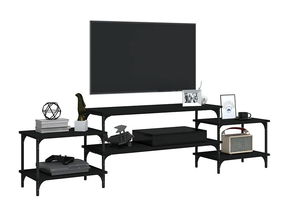 Meuble TV noir 197x35x52 cm bois d'ingénierie