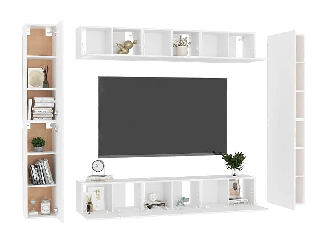 Set mobili TV 10 pezzi in truciolare bianco