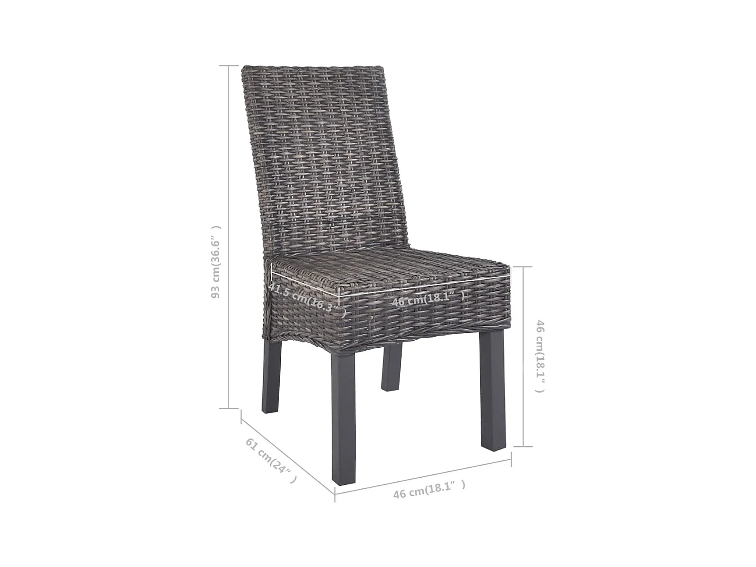 Chaises à manger lot de 6 marron rotin Kubu et bois de manguier
