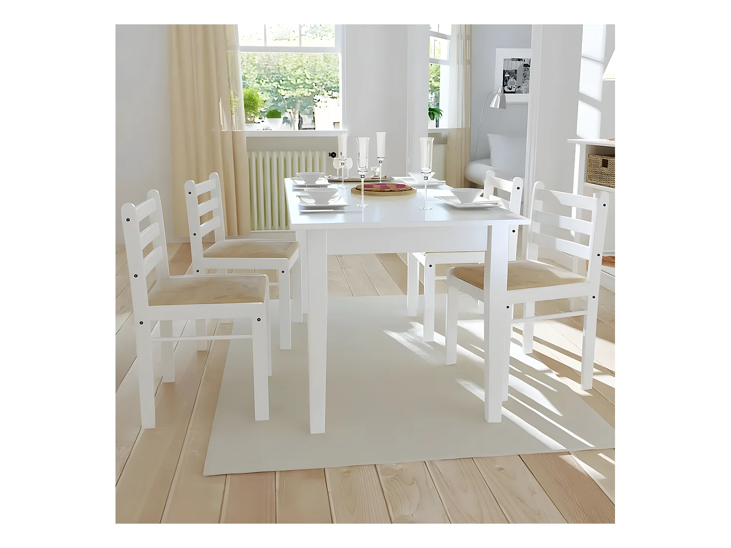 Eetkamerstoelen set van 4 wit massief rubberhout en fluweel