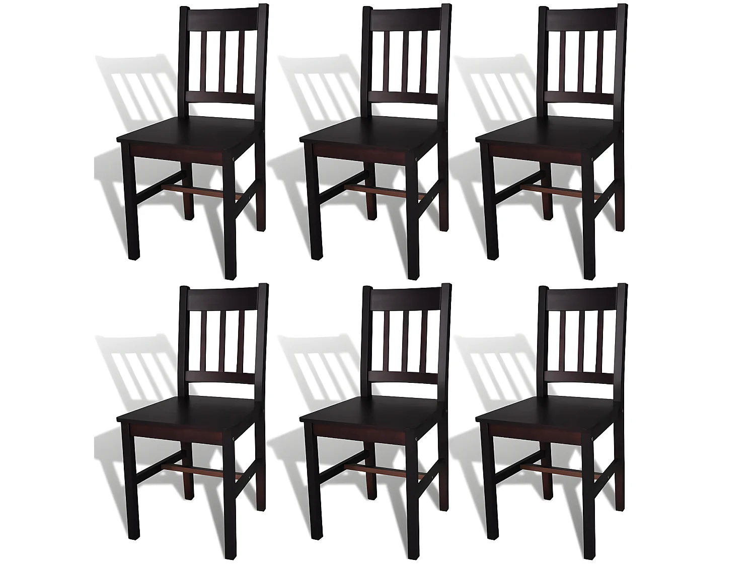 Eetkamerstoelen set van 6 donkerbruin grenenhout