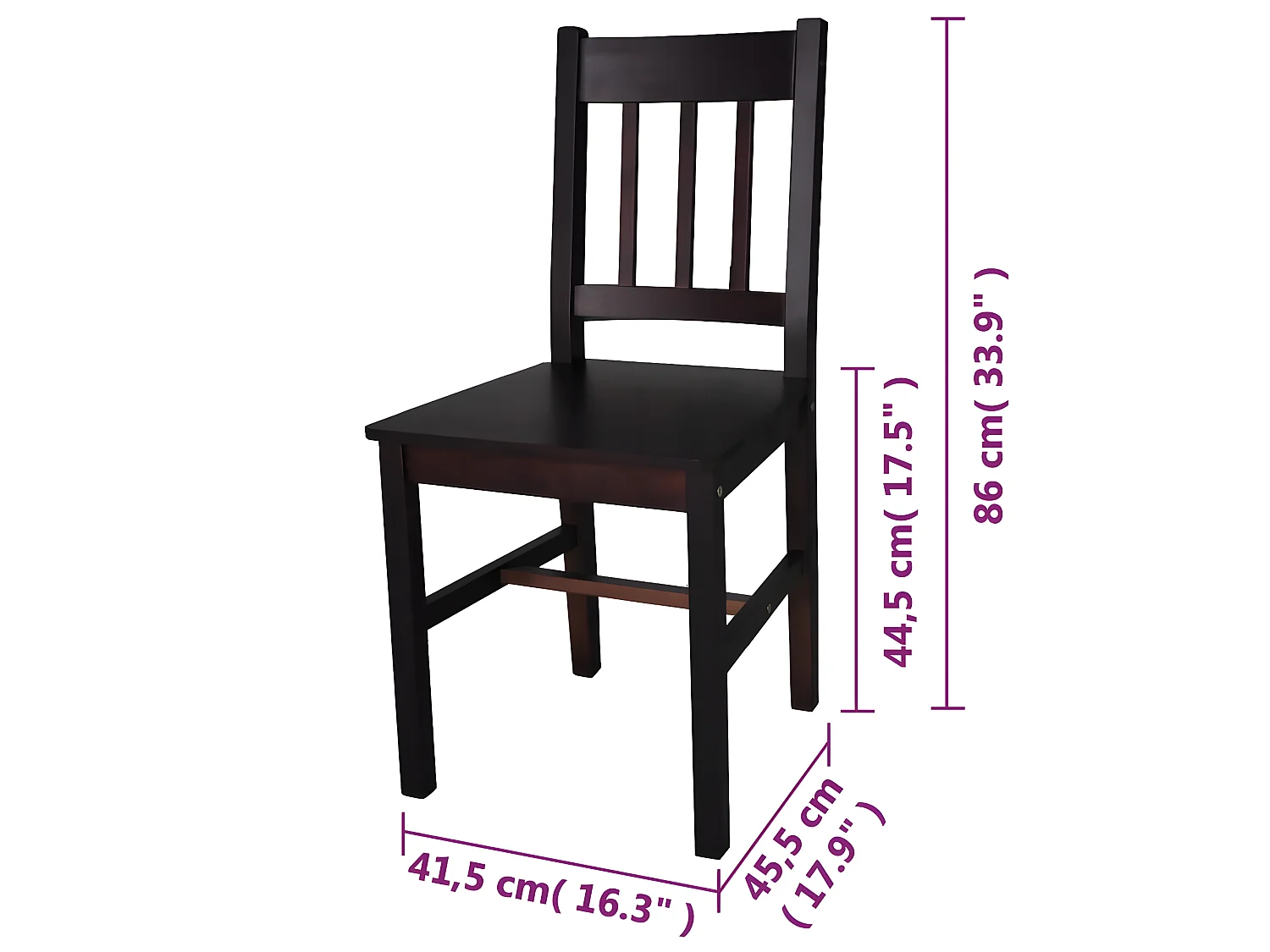 Eetkamerstoelen set van 6 donkerbruin grenenhout