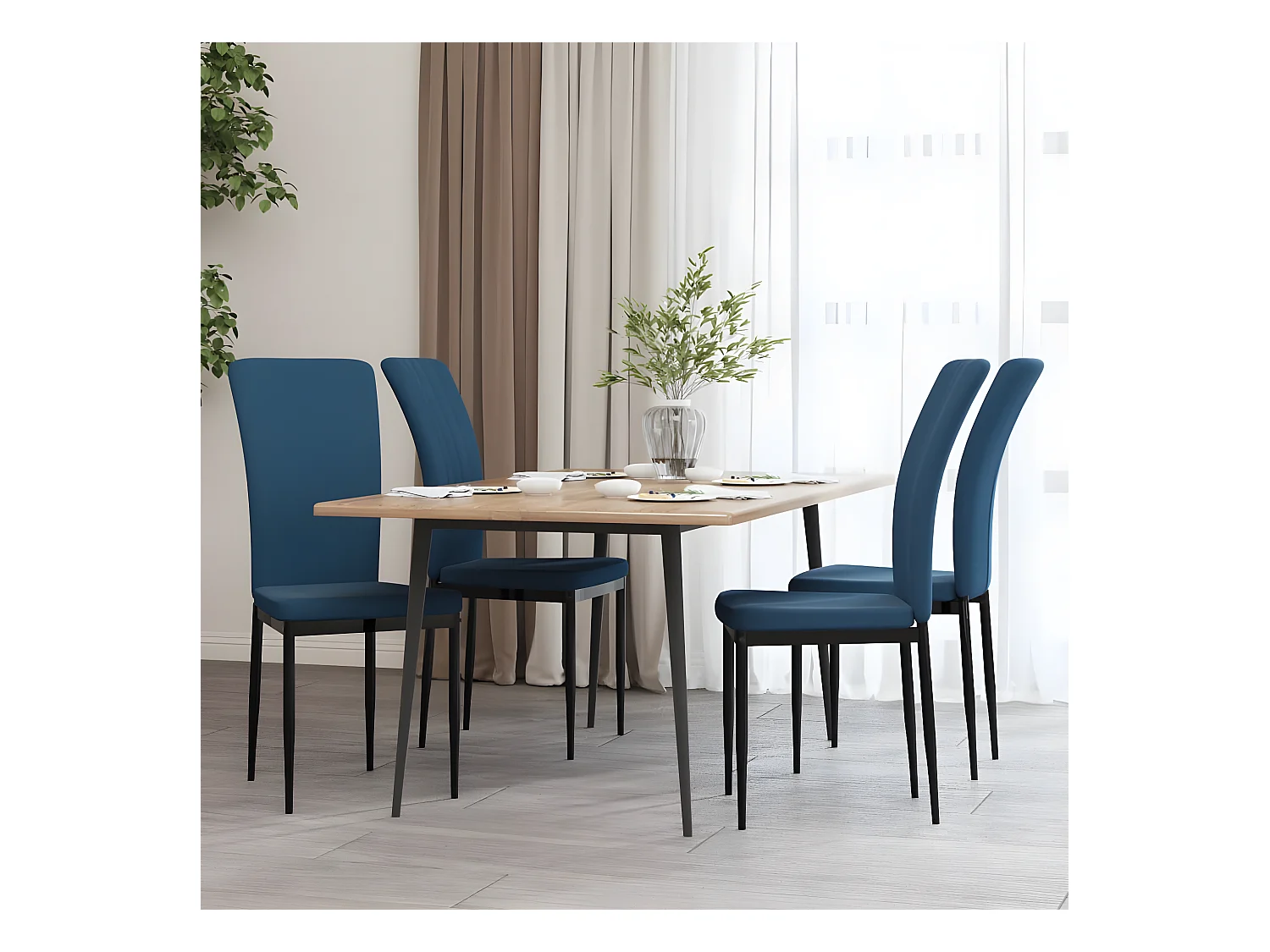 Chaises à manger lot de 4 Bleu Velours