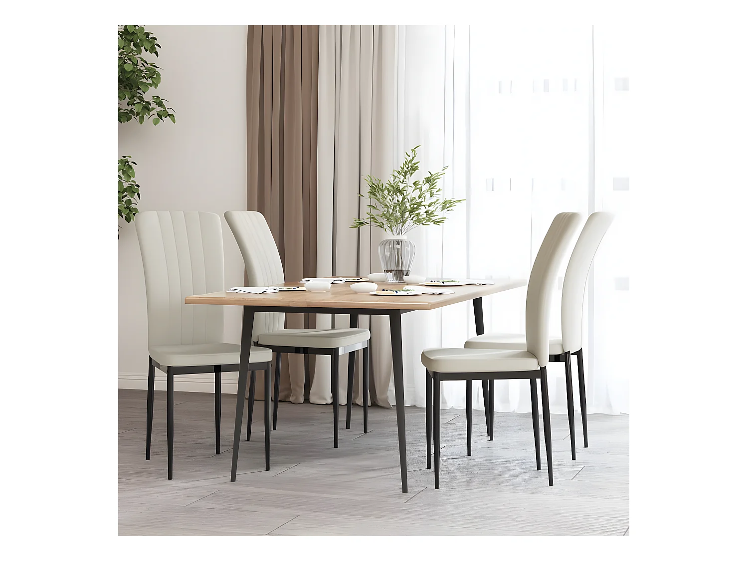 Eetkamerstoelen set van 4 Crème Fluweel