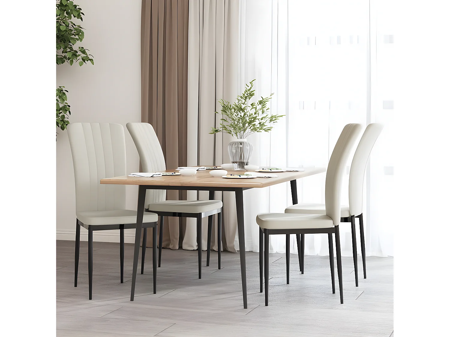 Set di 4 sedie da pranzo in velluto color crema