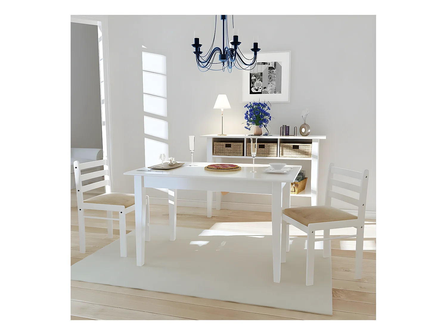 Eetkamerstoelen set van 2 wit massief rubberhout en fluweel