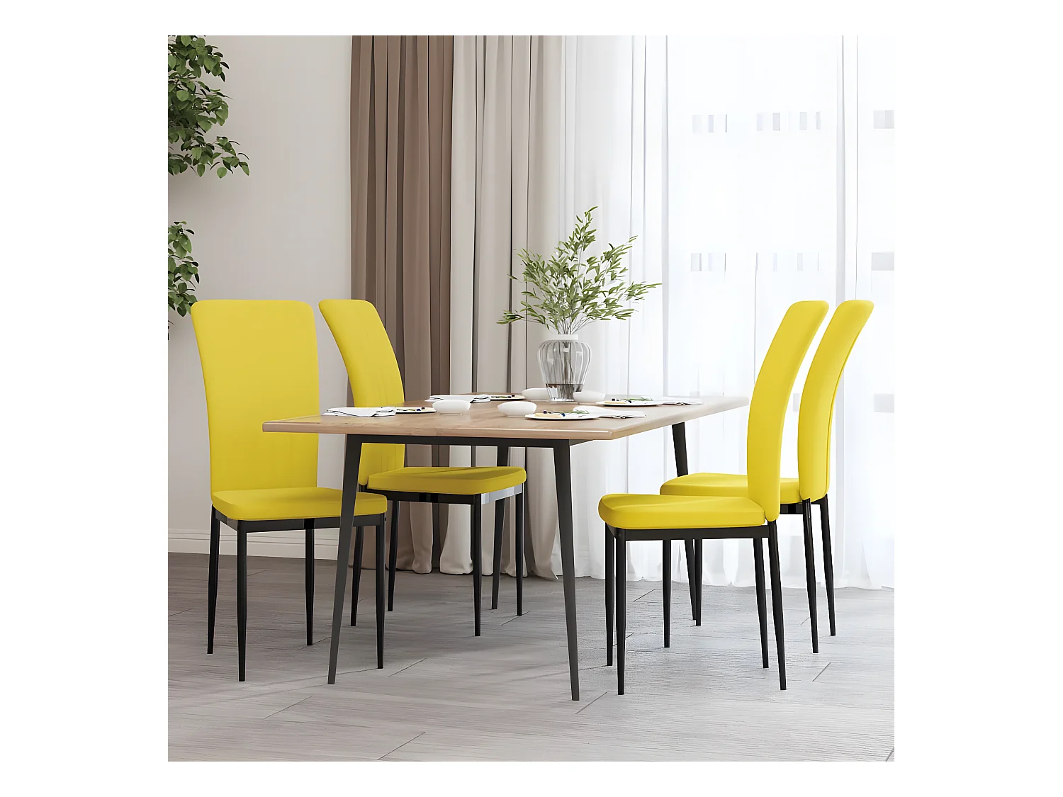Chaises à manger lot de 4 Jaune moutarde Velours