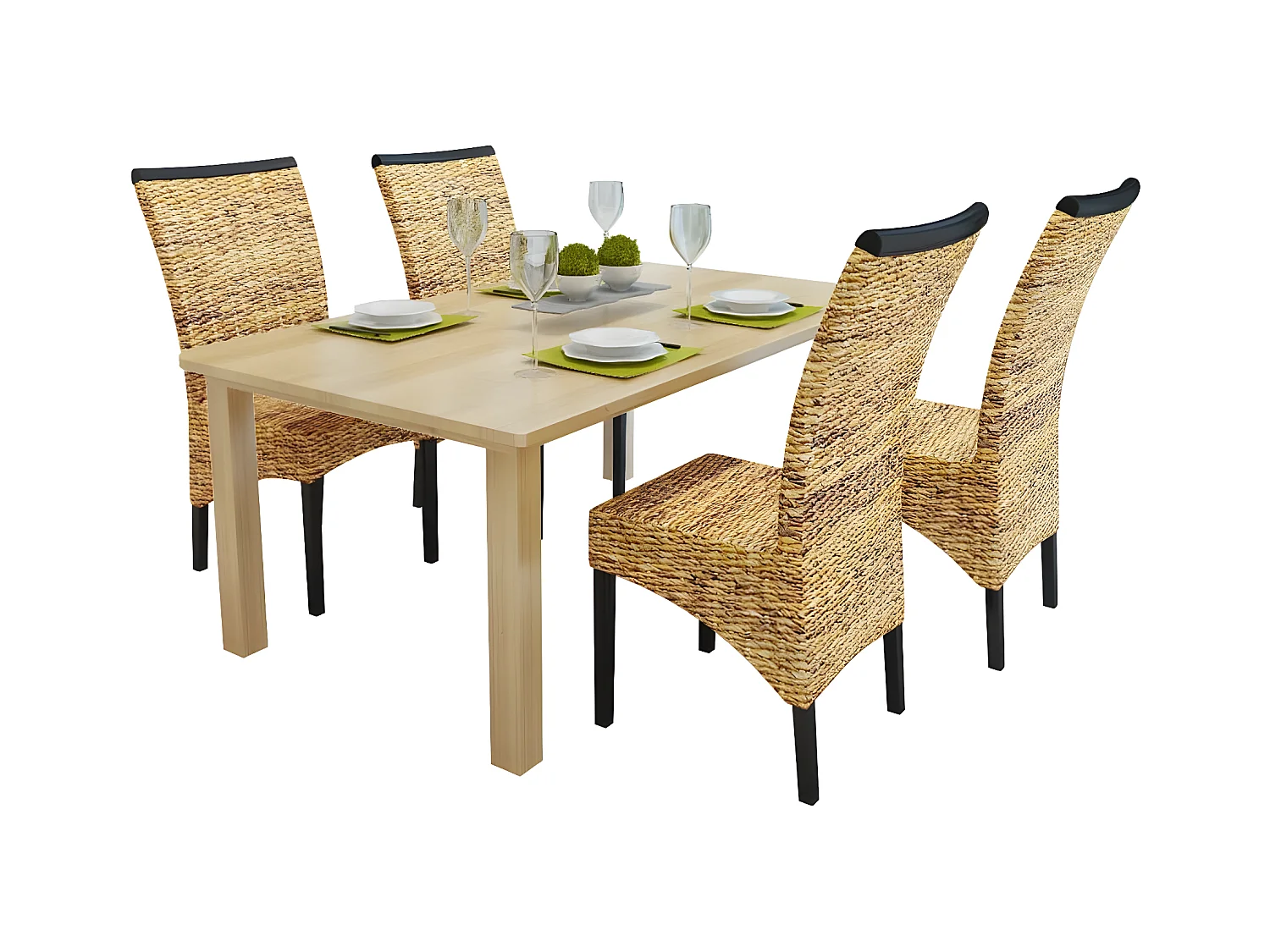 Eetkamerstoelen set van 4 massief mangohout en abaca