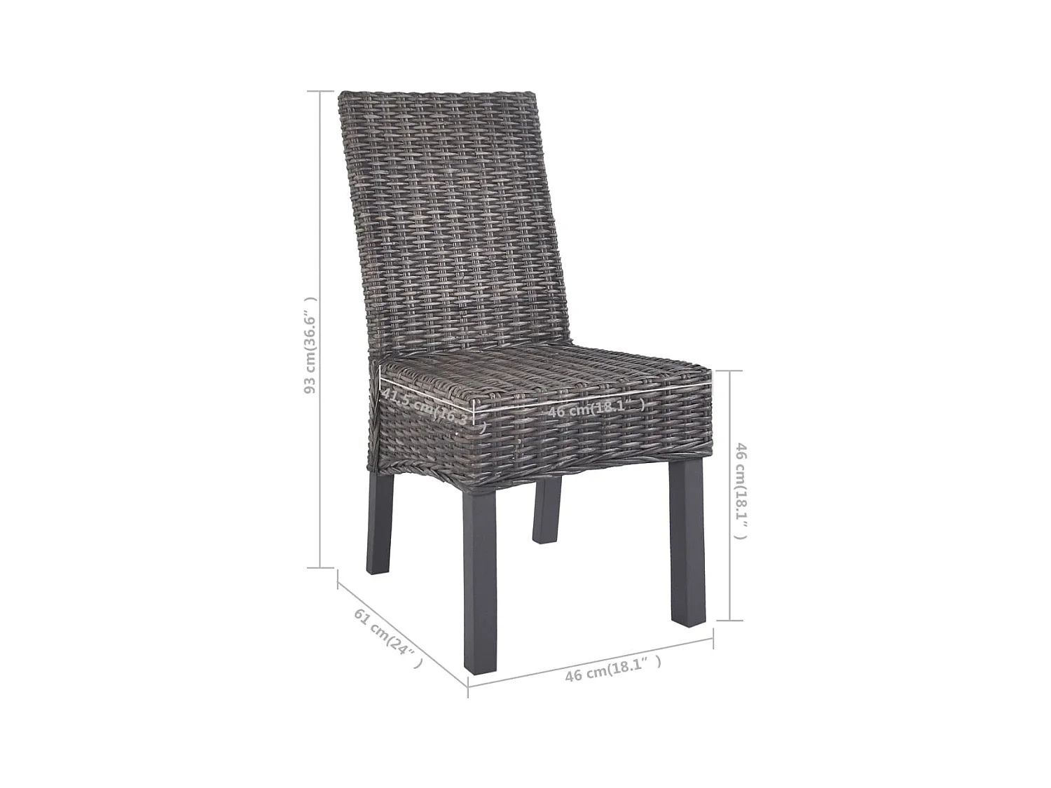 Chaises à manger lot de 2 marron rotin kubu et bois de manguier