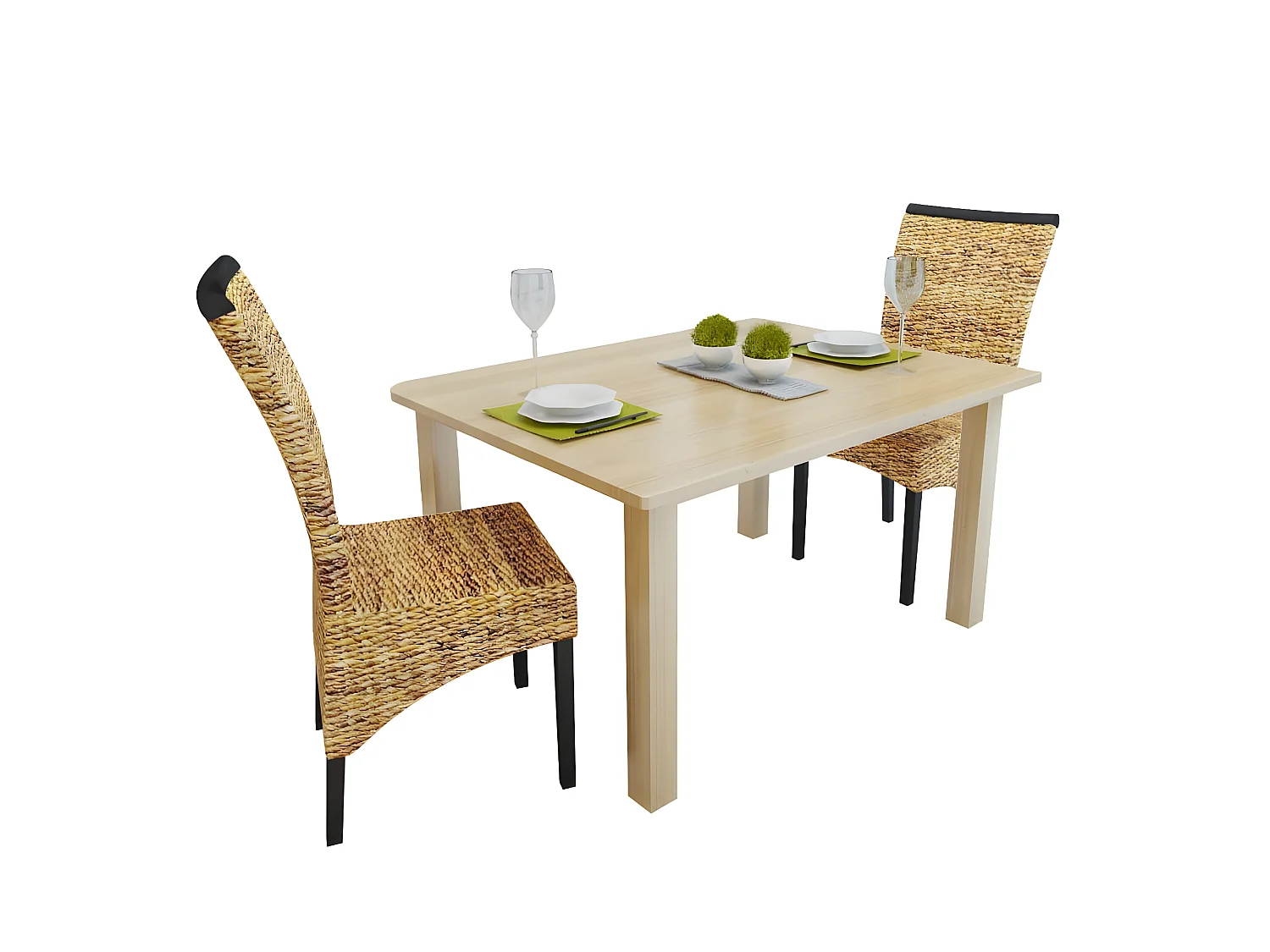 Eetkamerstoelen set van 2 massief mangohout en abaca
