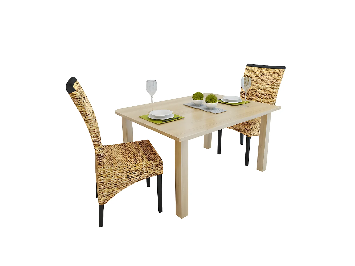 Eetkamerstoelen set van 2 massief mangohout en abaca