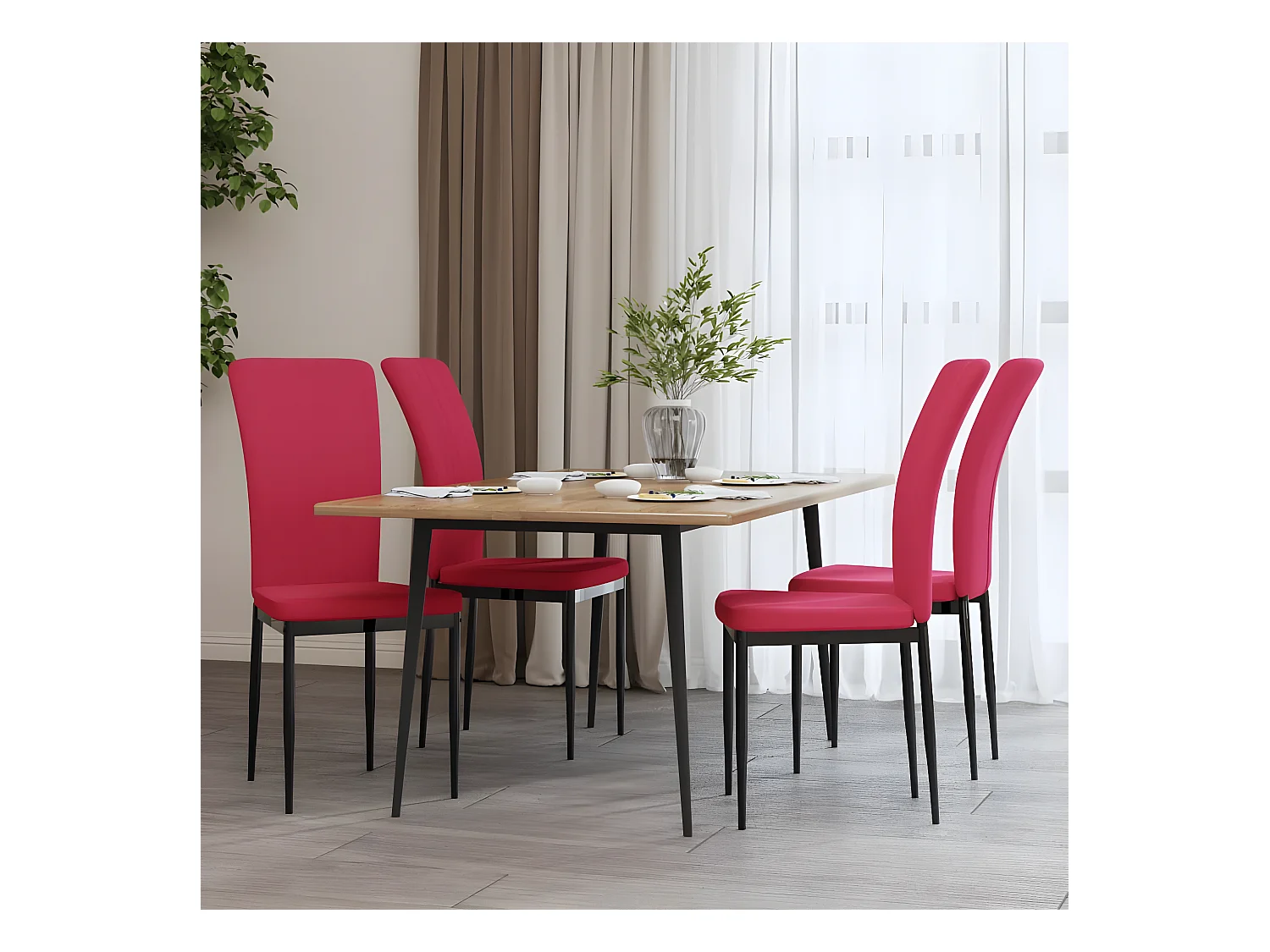Eetkamerstoelen set van 4 bordeauxrood fluweel