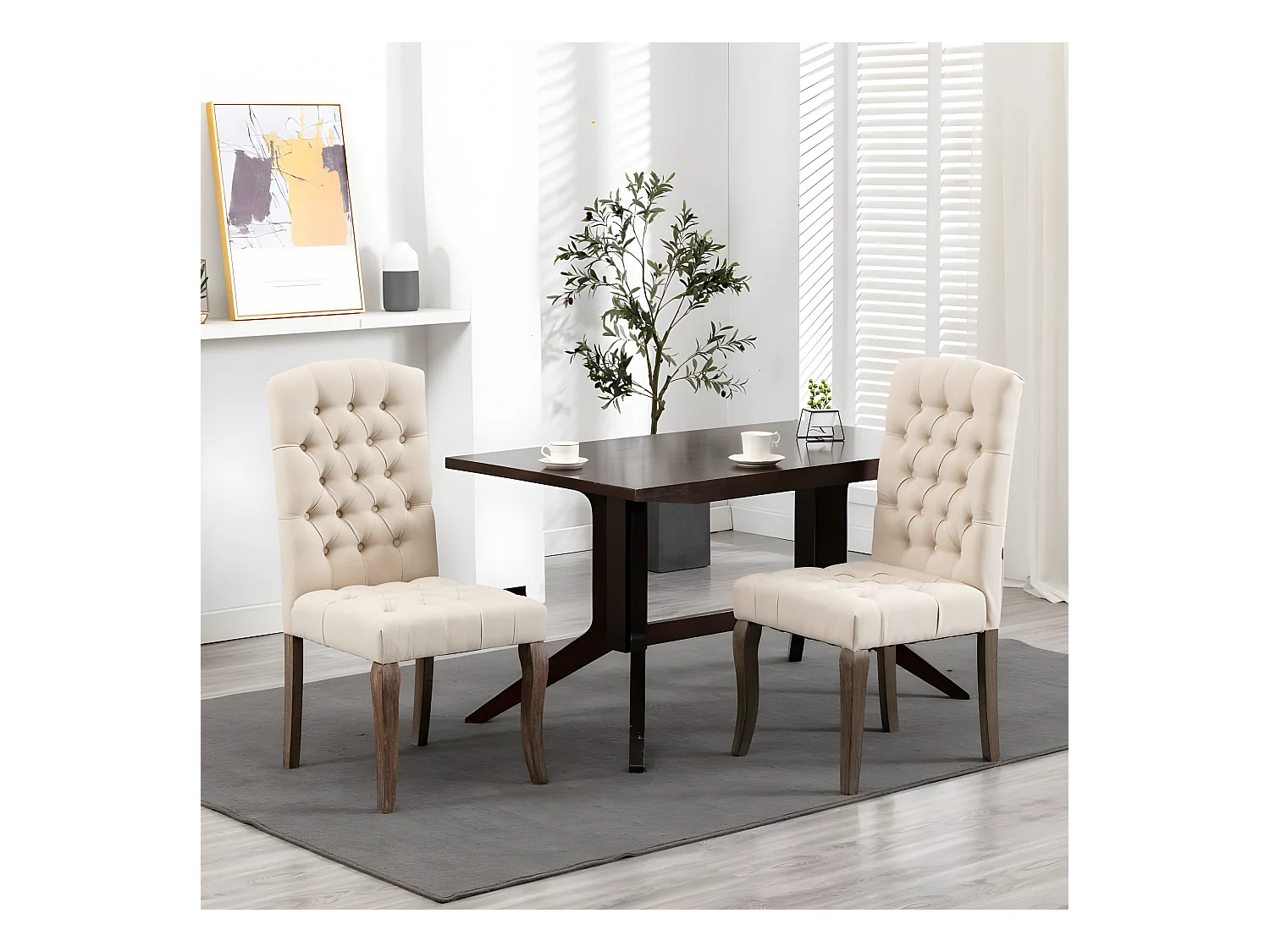 Chaises à manger lot de 2 beige tissu à l'aspect de lin