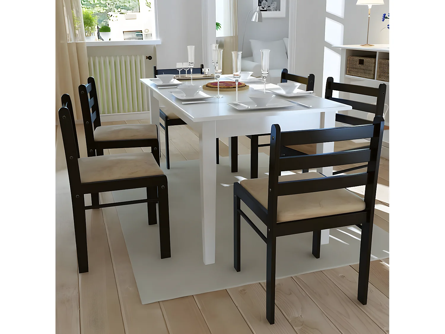 Chaises à manger lot de 6 marron bois solide et velours