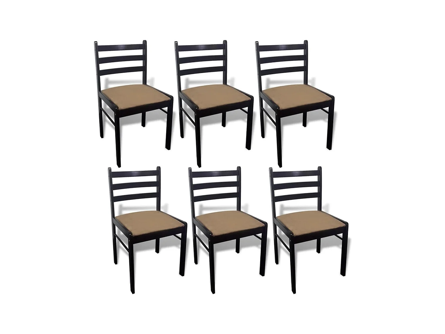 Chaises à manger lot de 6 marron bois solide et velours