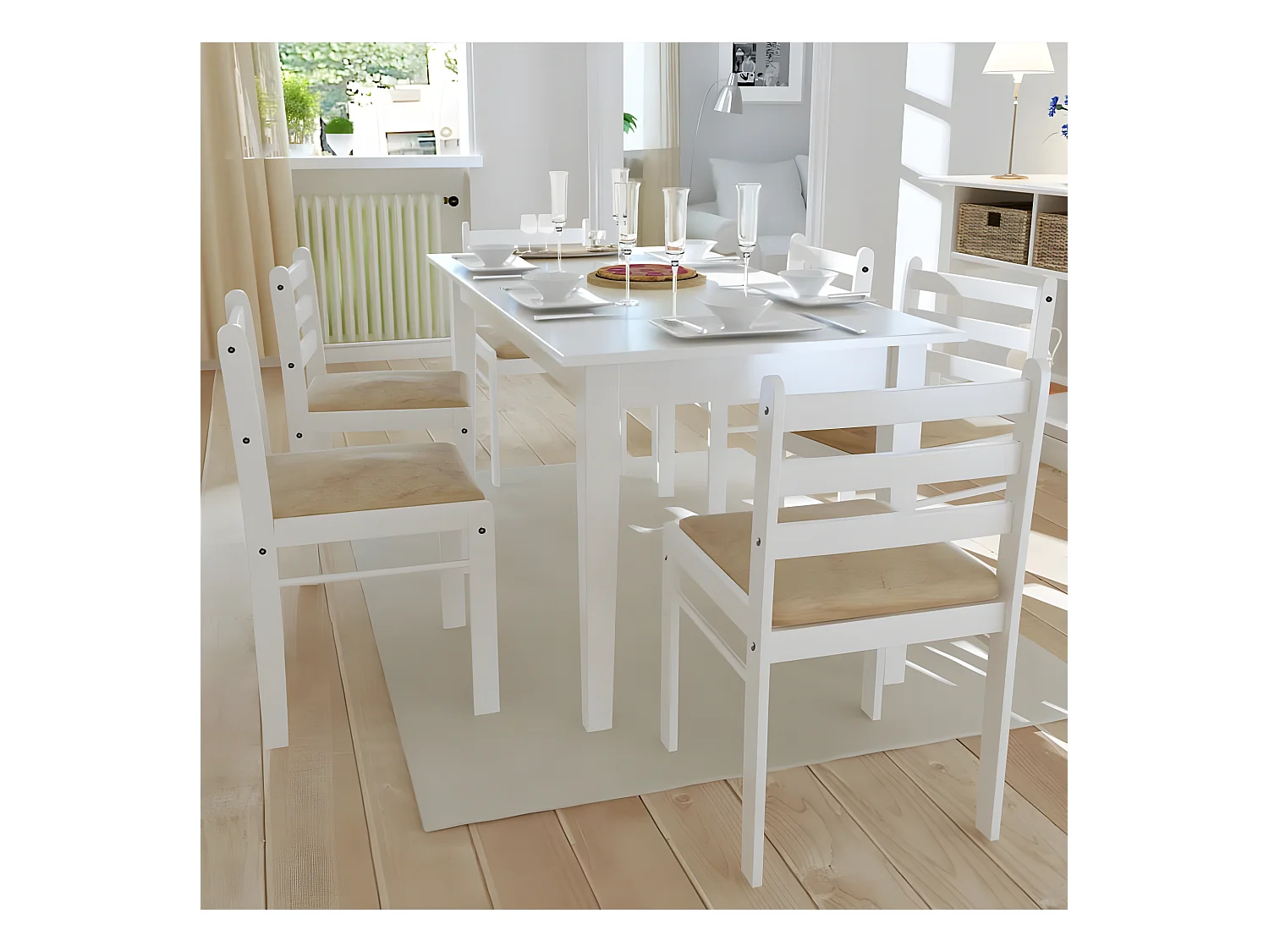 Chaises à manger lot de 6 blanc bois solide et velours