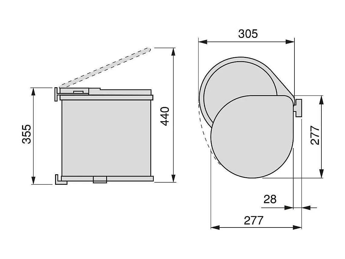 Poubelle de recyclage à fixation sur porte 13 litres