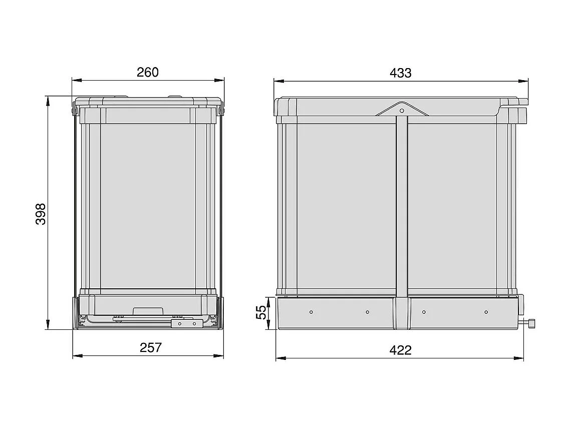 Poubelle de recyclage extraction manuelle 2 bacs 12 litres Recycle
