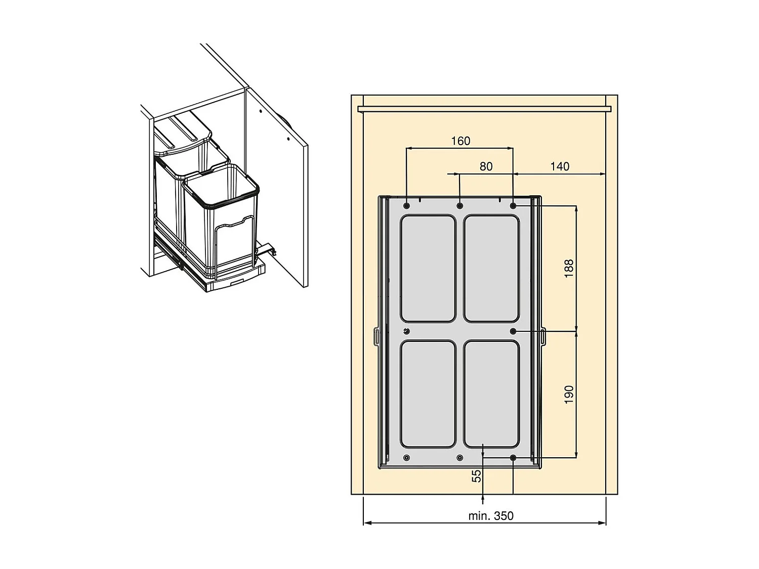 Poubelle de recyclage extraction manuelle 2 bacs 12 litres Recycle