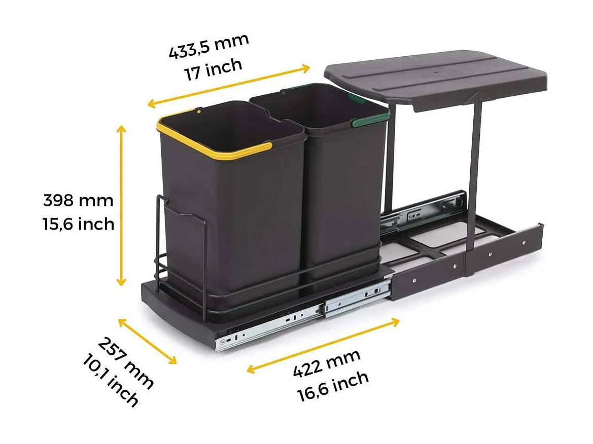 Poubelle de recyclage extraction manuelle 2 bacs 12 litres Recycle
