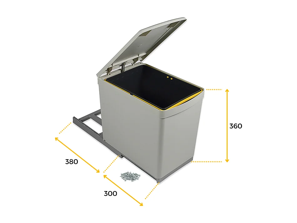 Poubelle de recyclage fixation inférieure et extraction manuelle 16 litres