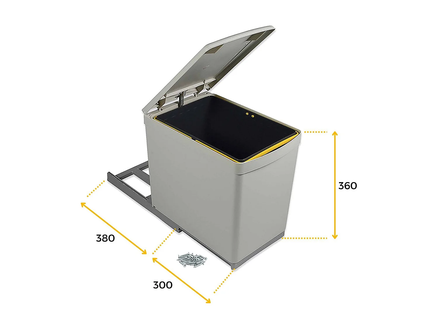 Poubelle de recyclage fixation inférieure et extraction manuelle 16 litres