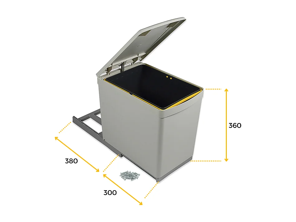 Poubelle de recyclage fixation inférieure et extraction manuelle 16 litres