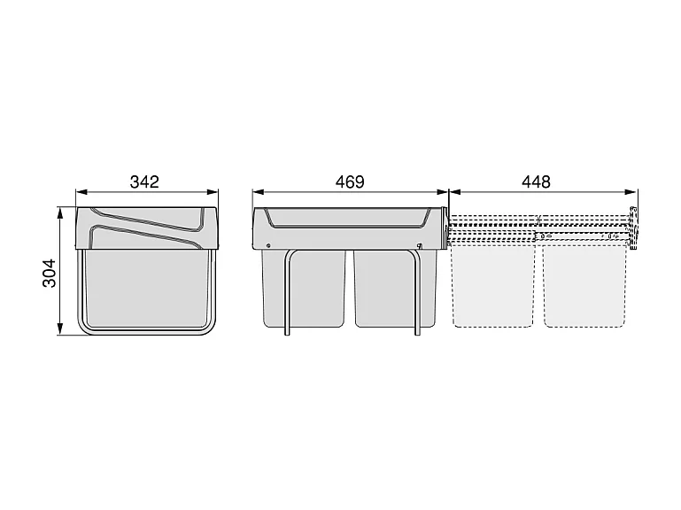 Pattumiere per raccolta differenziata per cucina 2x15 L, fissaggio inferiore ed estrazione manuale, Plastica grigio antracite.