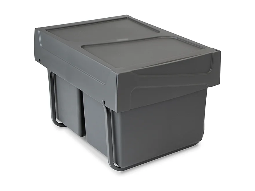 Pattumiere per raccolta differenziata per cucina 2x15 L, fissaggio inferiore ed estrazione manuale, Plastica grigio antracite.
