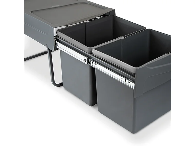 Pattumiere per raccolta differenziata per cucina 2x15 L, fissaggio inferiore ed estrazione manuale, Plastica grigio antracite.