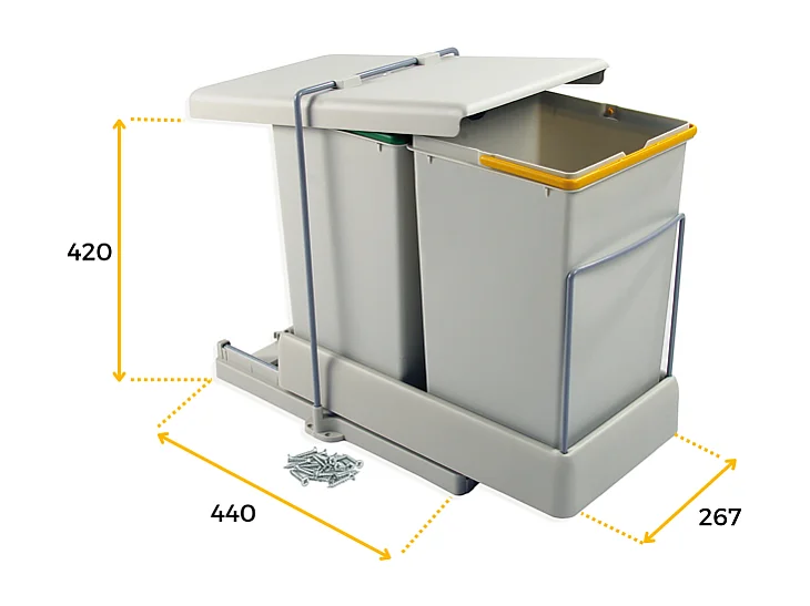 Poubelle de recyclage extraction automatique  2 conteneurs de 14 litres