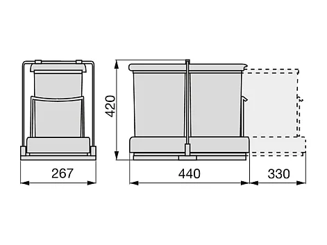 Poubelle de recyclage extraction automatique  2 conteneurs de 14 litres