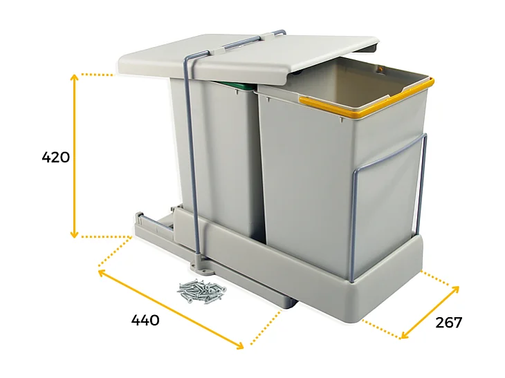 Poubelle de recyclage extraction automatique  2 conteneurs de 14 litres