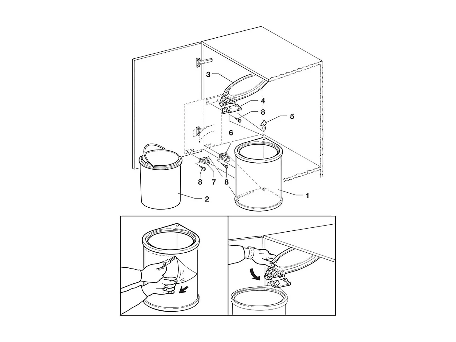 Poubelle à fixation sur porte conteneur de 13 litres