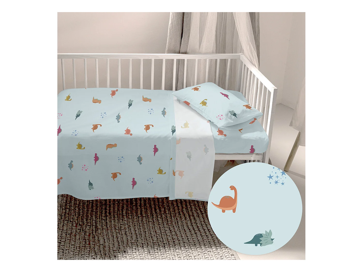 Parure de lit 2 pièces 100x130 cm (Berceau) Mini dinosaur
