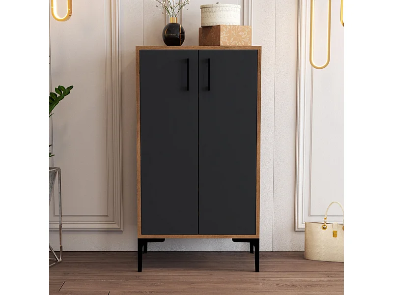 Industriële opbergmeubel YANKA van eikenhout en zwart metaal