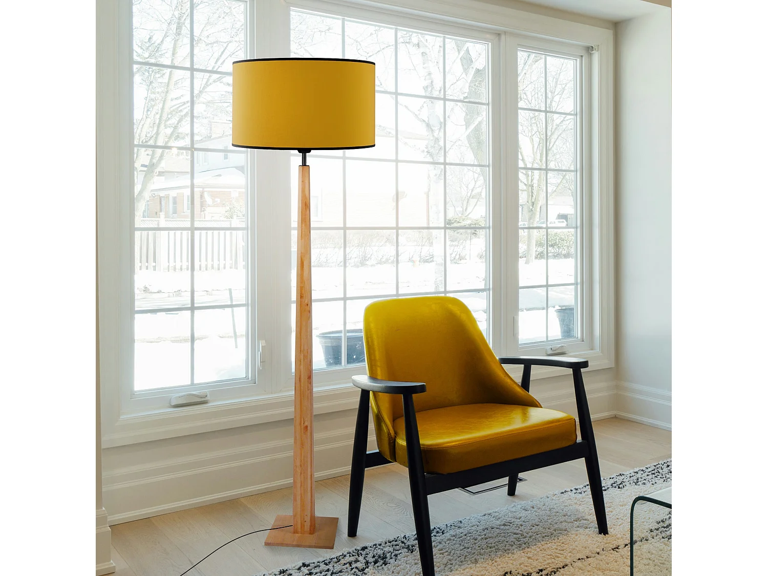 Lampadaire carré bois  naturel,jaune156 cm.