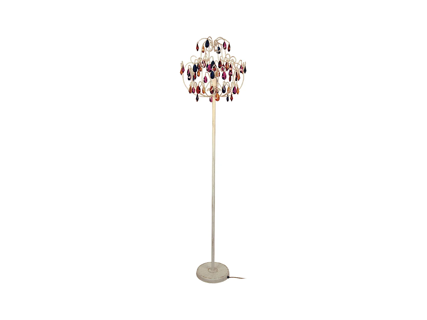 Lampadaire droit métal  ivoire,doré,multicolore 170 cm.