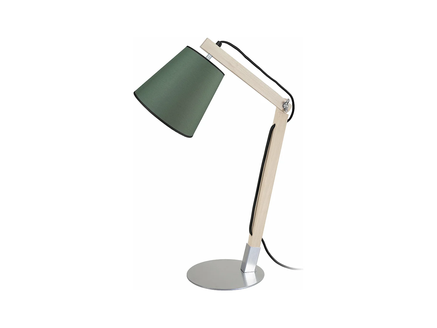 Lampe de bureau articulé bois ,tissu vert 70 cm.