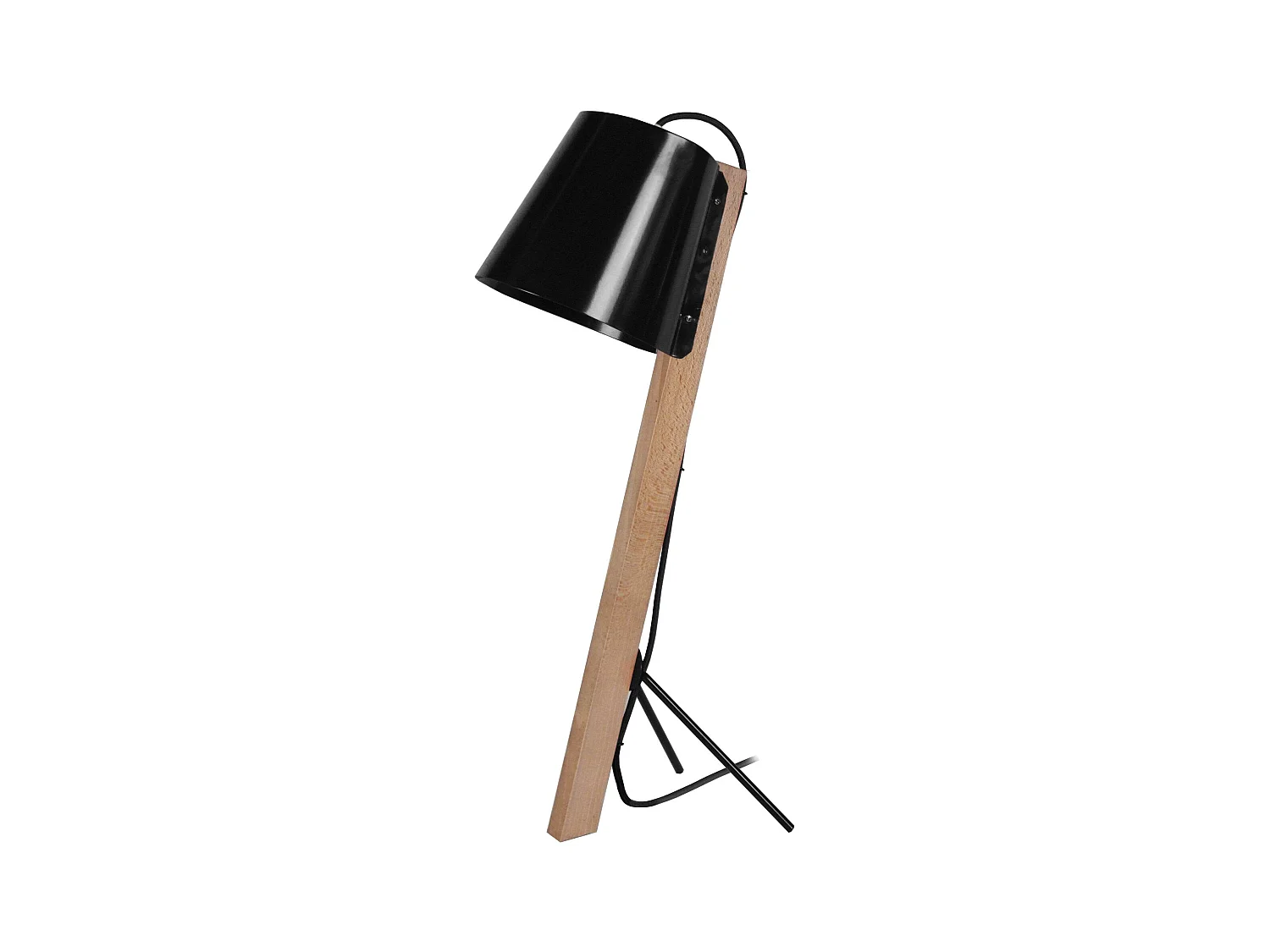 Lampe de bureau trépied bois  noir 60 cm.