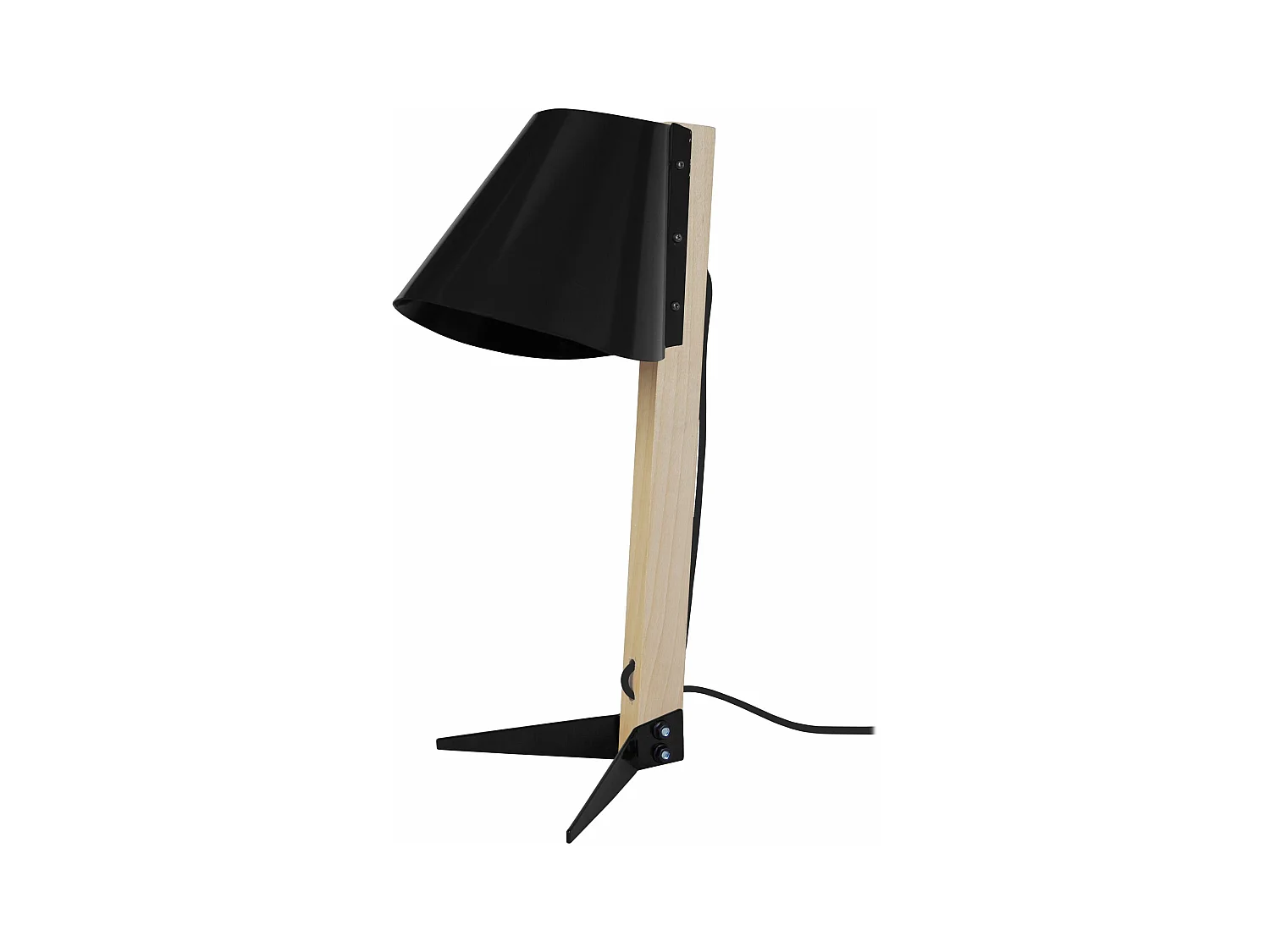Lampe de bureau trépied bois,métal noir 42 cm.