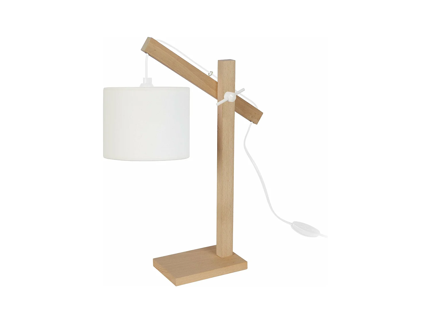 Lampe de bureau articulé bois  tissu blanc 50 cm.