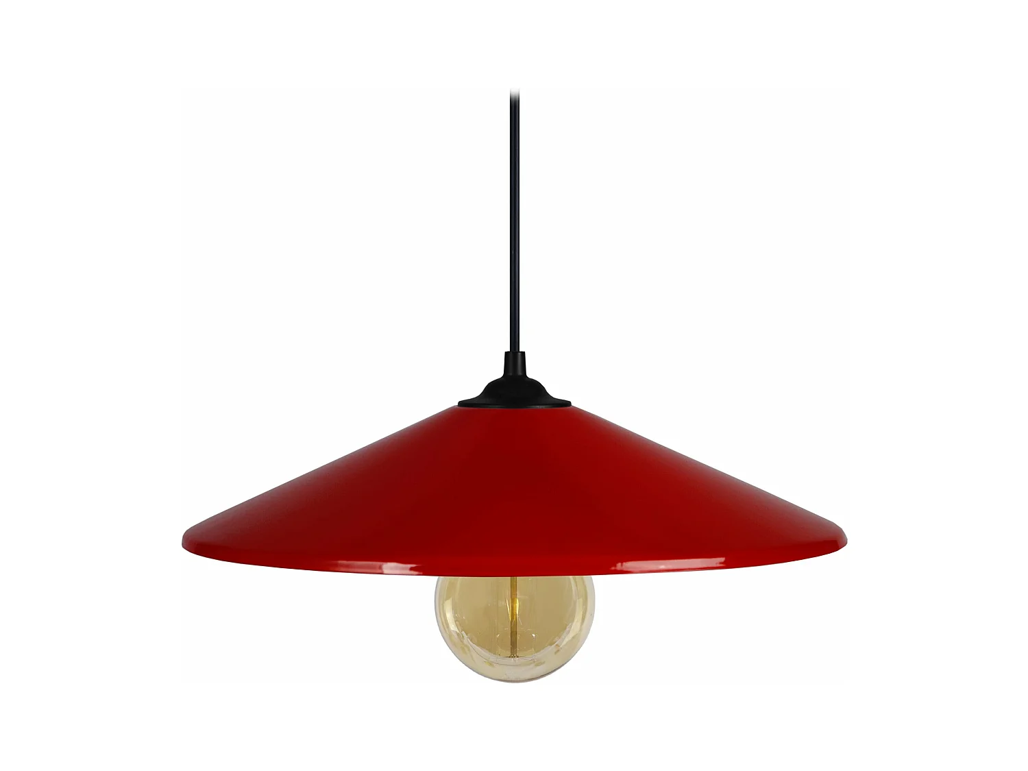 Suspension conique métal  rouge 65 cm.