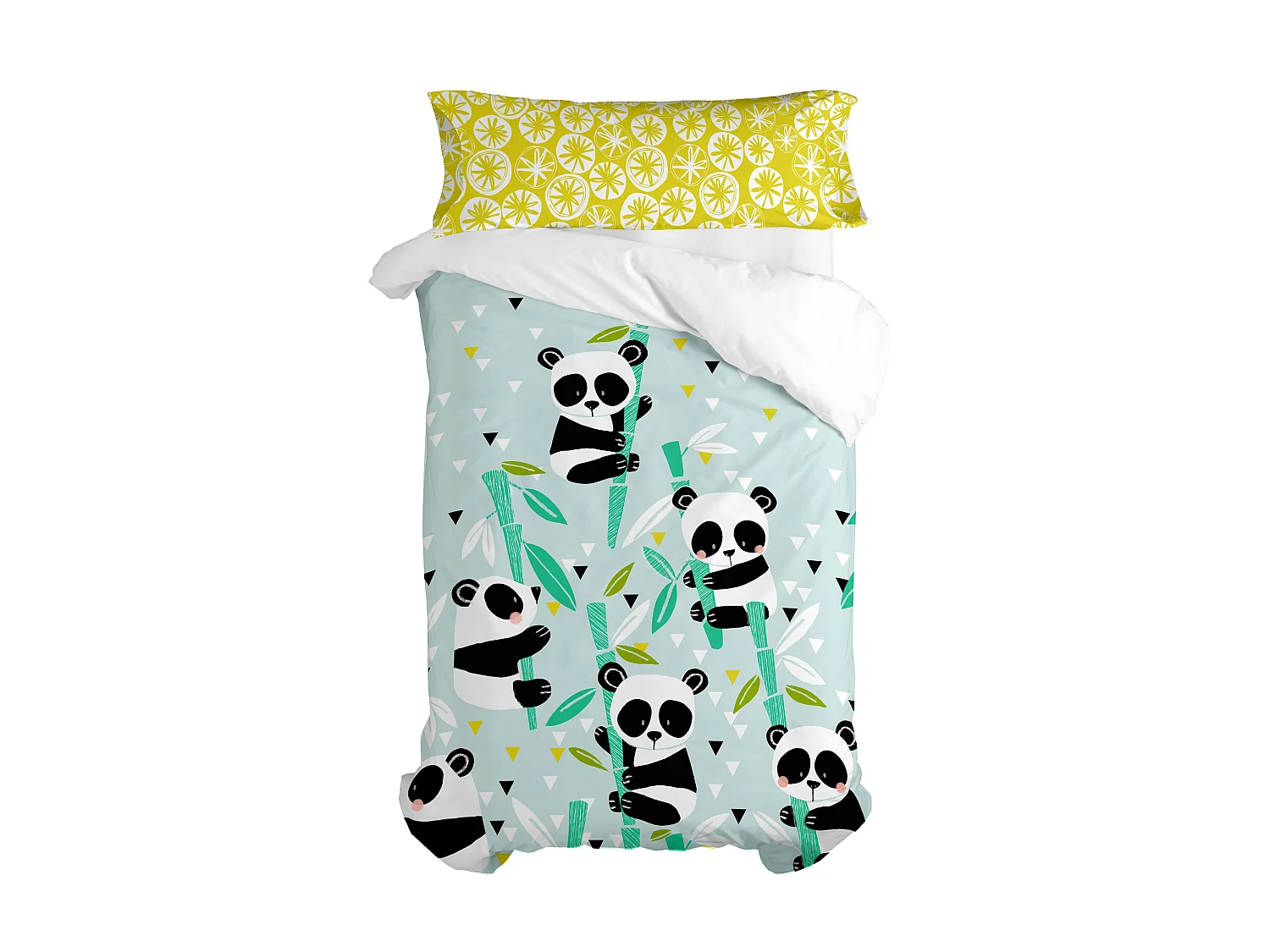 Parure housse de couette 2 pièces 155x220 cm (Lit 80/90) Panda garden blue