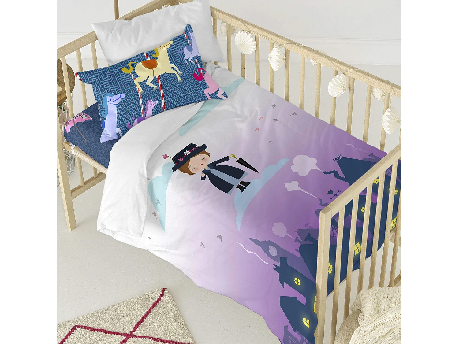 Parure De Lit Enfant 100x135 100% Coton - Housse Couette + Taie 40x60, Motifs Réversibles Garçon Fille