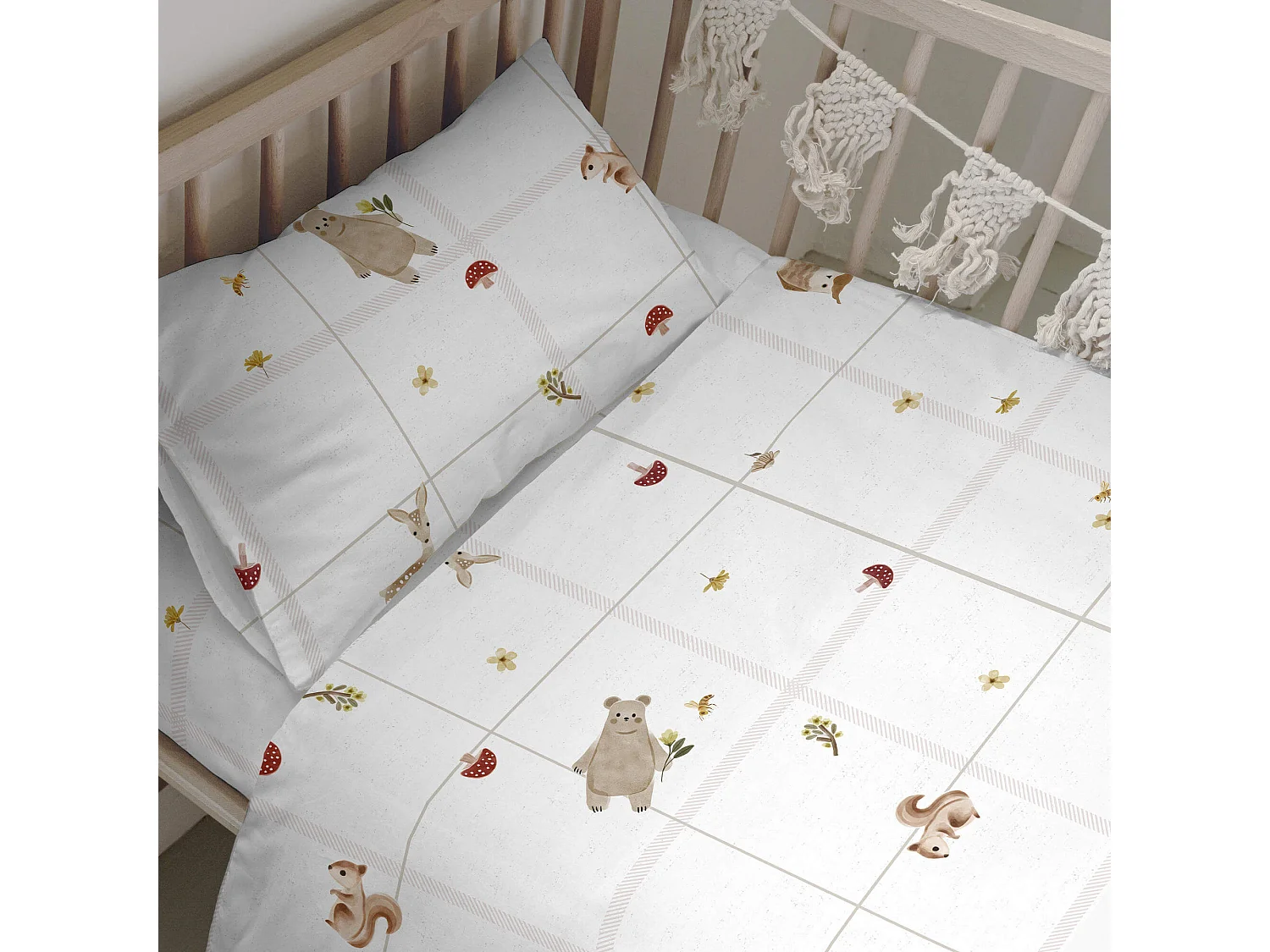 Parure housse de couette 2 pièces 115x145 cm (Lit Bébé) Woods animals